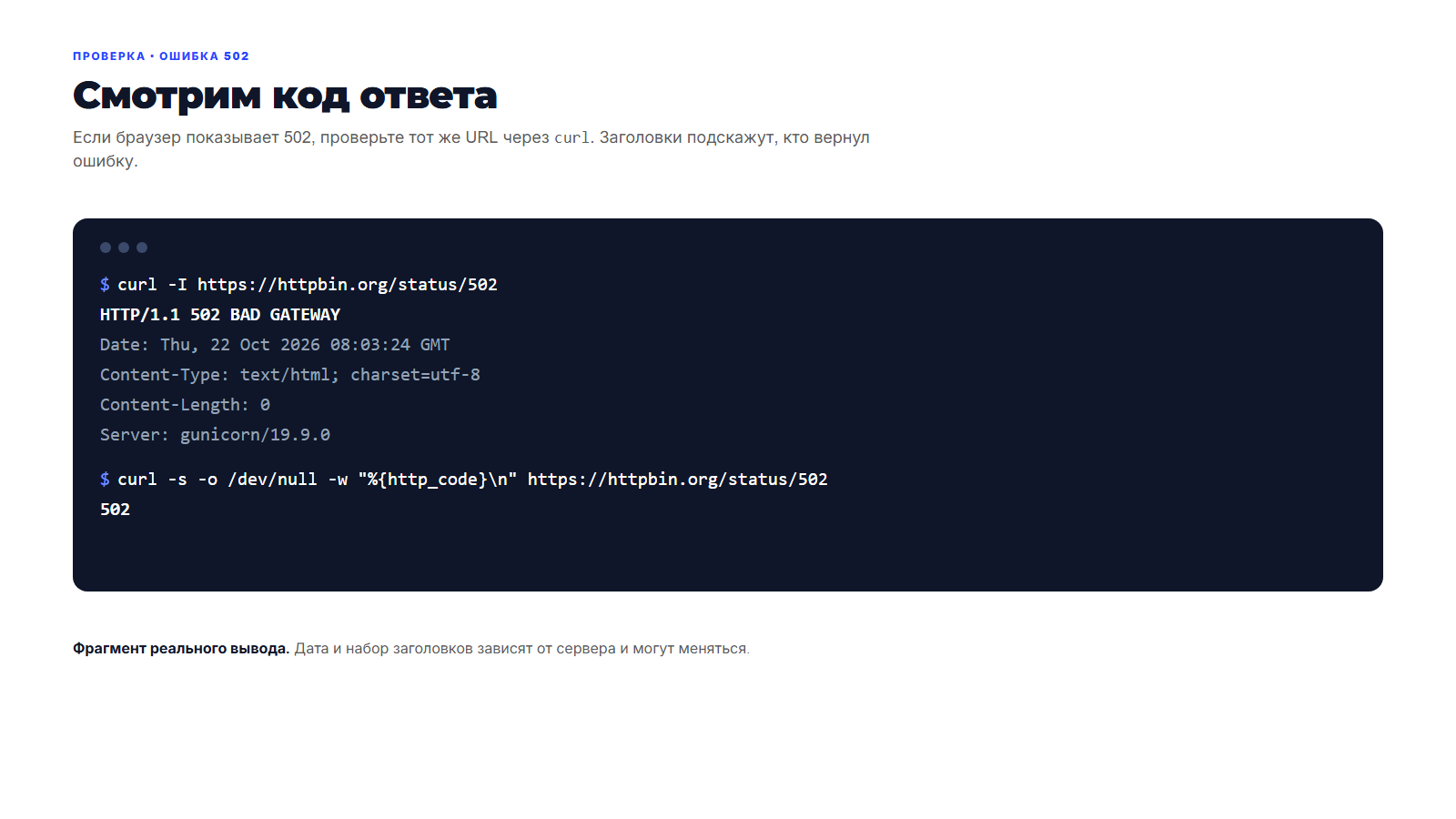 Пример вывода curl с кодом 502