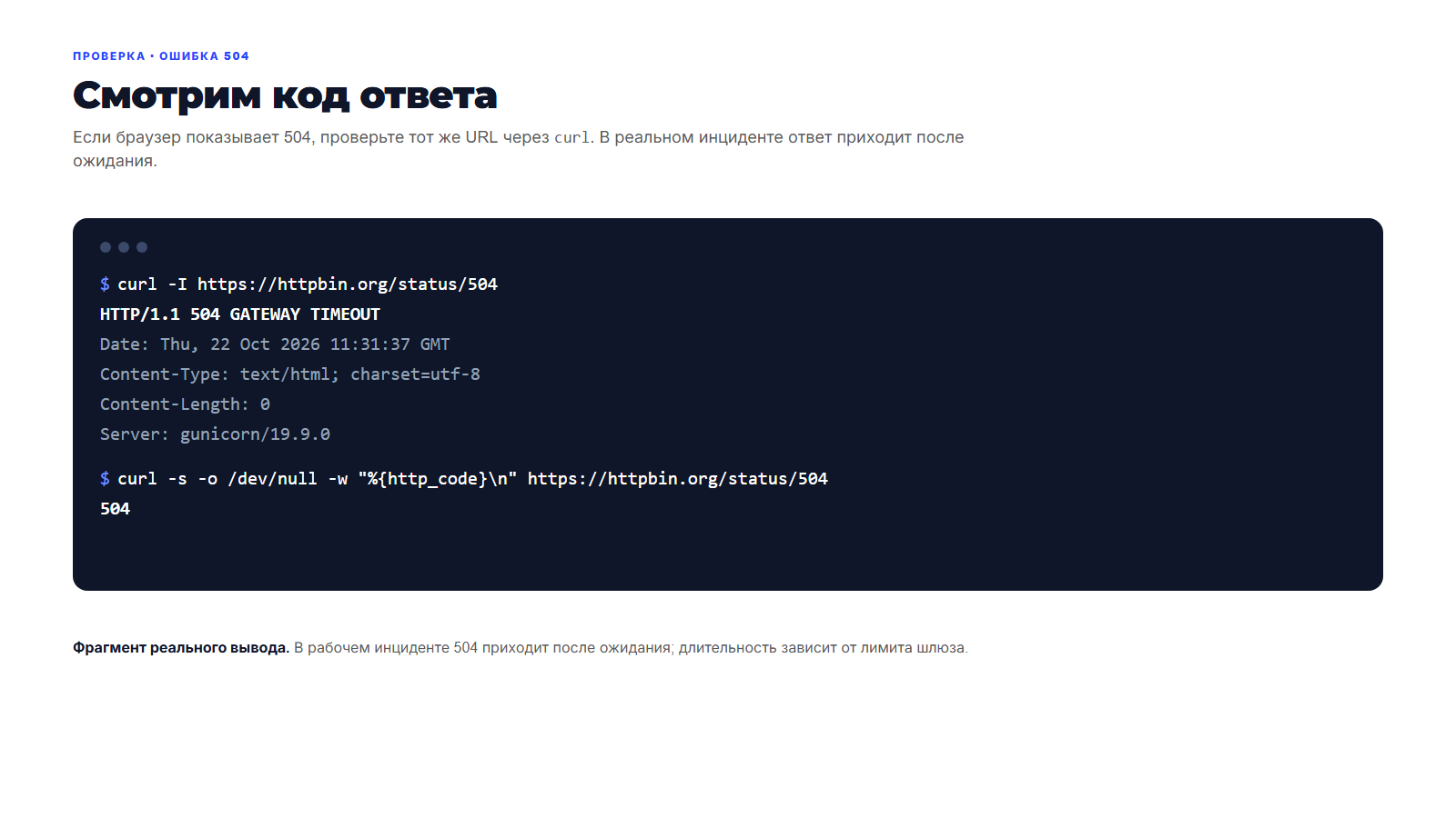 Пример вывода curl с кодом 504